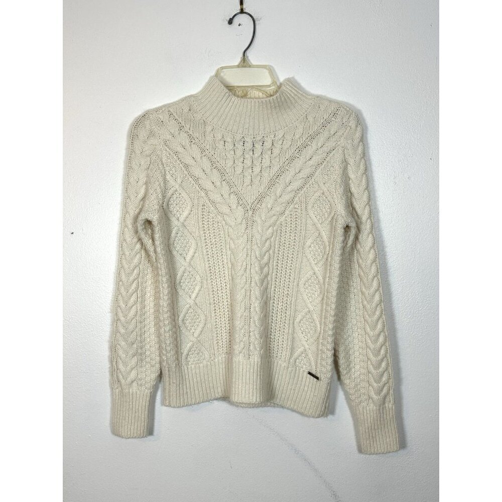 Abercrombie & Fitch Mock neck Cable Knit sweater Cream XS‎ Fisherman’s Preppy